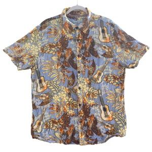 Margaritaville Mens Lrg Hawaiian Button-up Shirt Tropical Guitar Floral Vacation